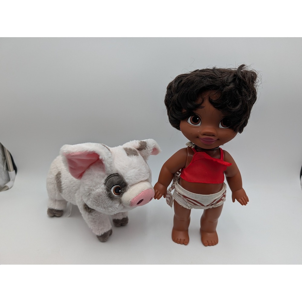 Disney Moana Doll and Pua Pig Plush Lot Brown White Red Toddler Stuffed